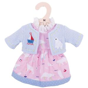 Bigjigs dukketøj, Medium - Polar Bear pink kjole, lyseblå striktrøje - Medium
