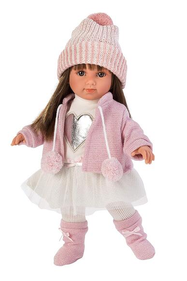 Mini Mommy kjole  lys pink med blomsterkant og hårbånd - 33-37 cm