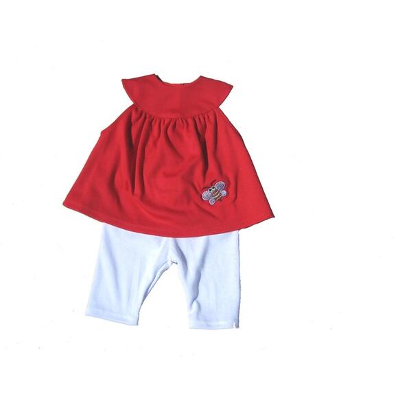 Mini Mommy tøj - hvide leggings, rød kjole - 33-37 cm.