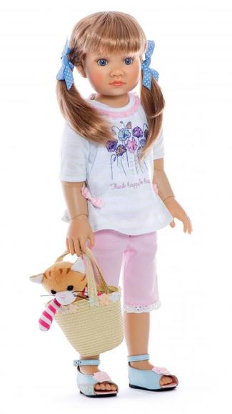 Kidz´n´Cats,  Isabel  eksklusiv dukke , med sin kurv og lille tøjdyr -  46 cm.