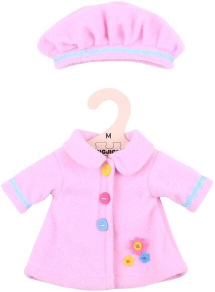 Bigjigs dukketøj, sød pink frakke og hat - 28 cm.  Small