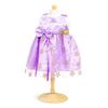 Mini Mommy tøj. Smuk lilla satin  festkjole med guldpynt  - 42-46 cm.