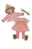 Schildkröt dukketøj i 4 dele - pink hættetrøje, mønstret kjole + 45 cm.