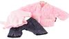 Götz dukketøj i 3 dele.  blå bukser, pink bluse og  pelsjakke med guldpynt, 30-33 cm.