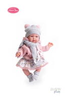 Antonio Juan Babydukke, Peke Toquilla, i fint tøj, rosa, grå og blomstret, + 3 år - 29 cm.